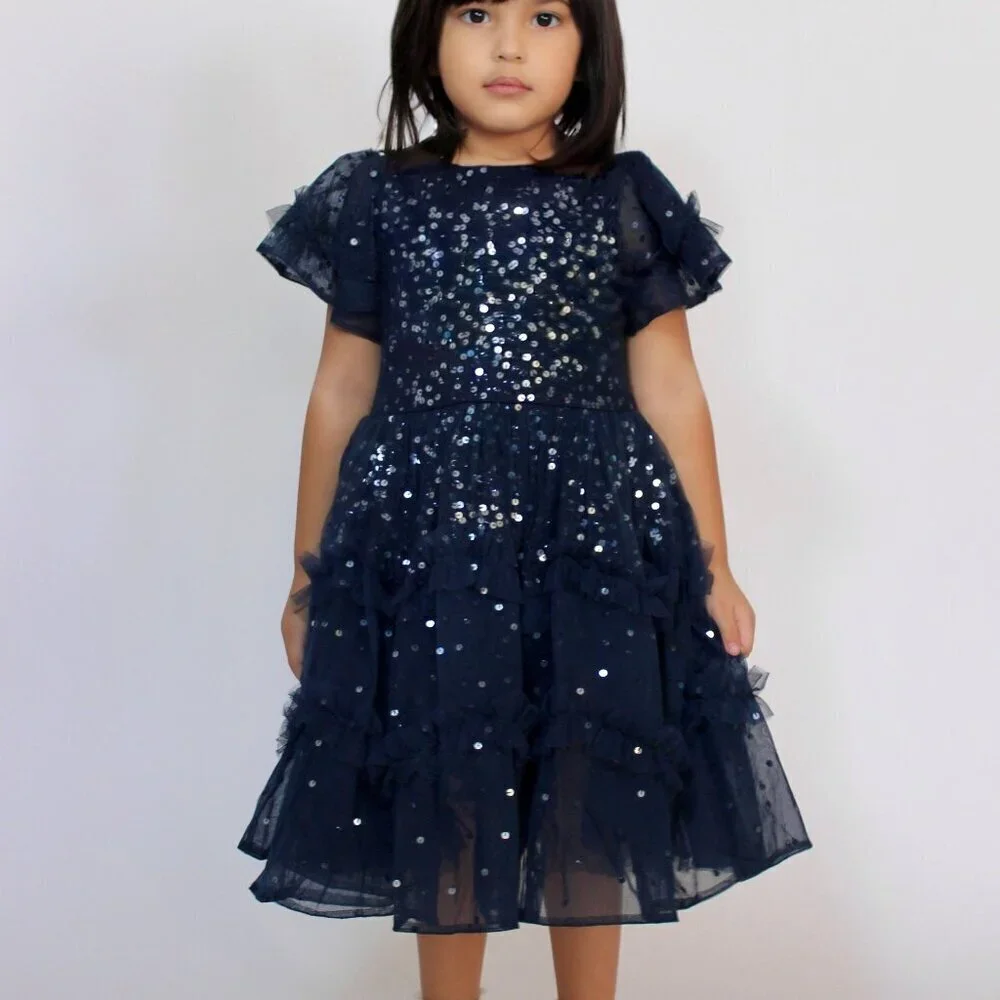 Mini Maya Navy Blue Sequin Dress for girls Christmas/New Year's Dress
